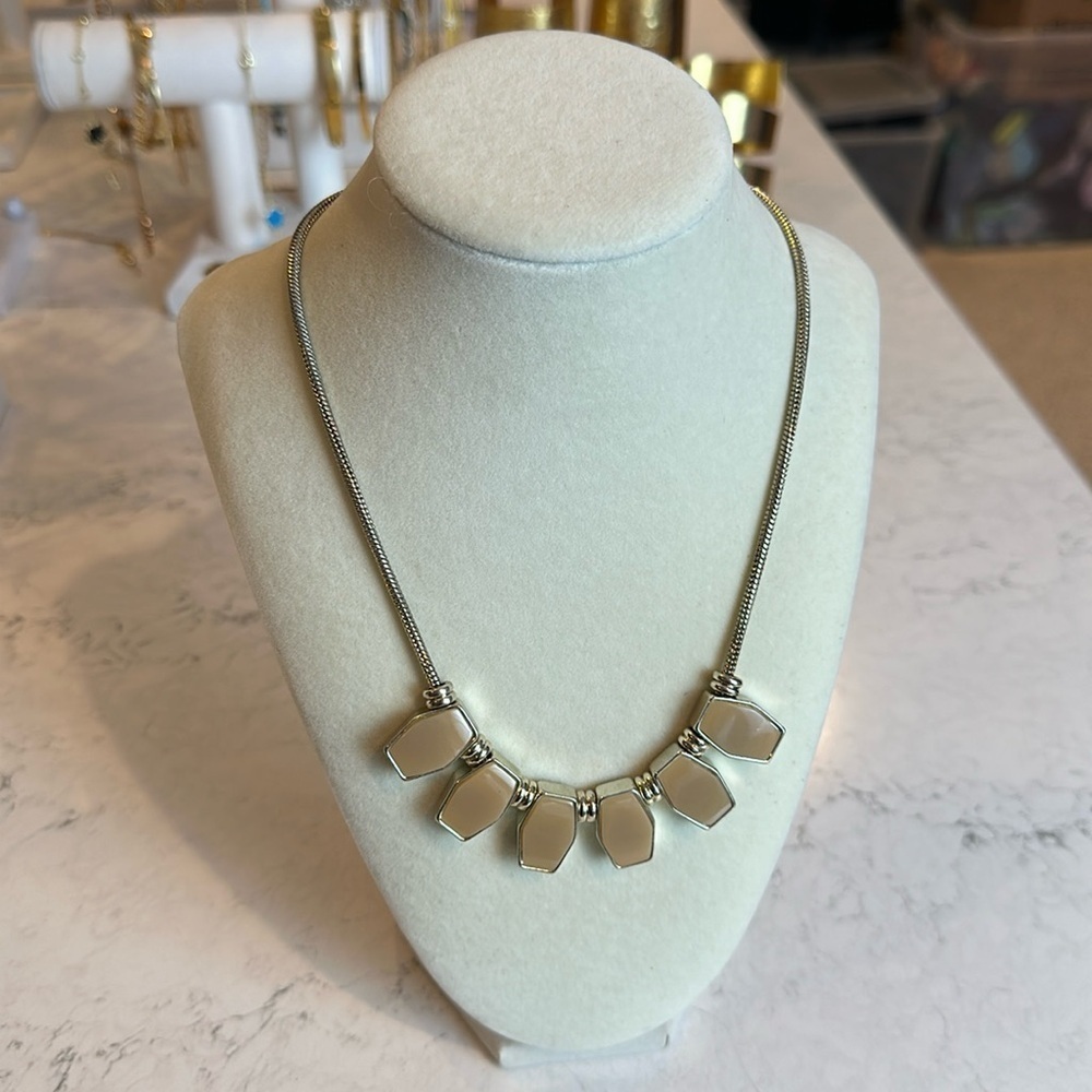 Loft silver tone with tan stone costume necklace